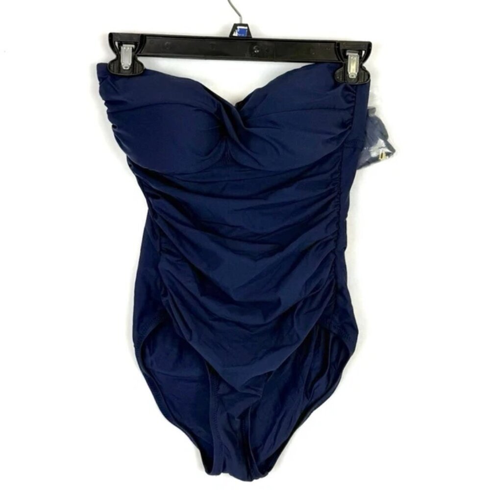 Helen Jon Women’s Twist Bandeau Navy Blue One Piece Swimsuit Size Small